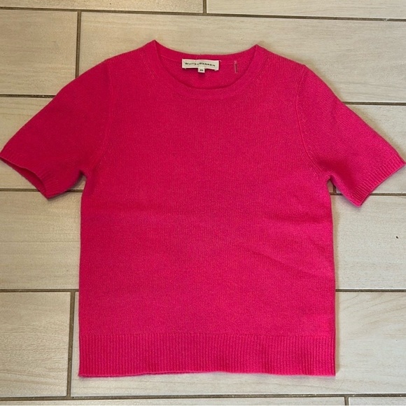 White + Warren Fitted Cashmere Tee in Neon Pink - Picture 4 of 8